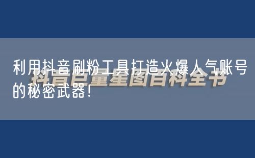 利用抖音刷粉工具打造火爆人气账号的秘密武器！